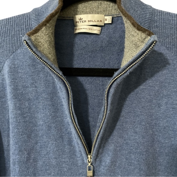 PETER MILLAR Men's Merino Wool Blend Quarter Zip Sweater in Blue Haze, size Med - Picture 3 of 7